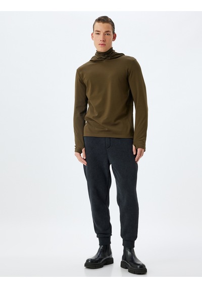Koton Spor Sweatshirt Kapşonlu Şardonlu Yumuşak Tuşe Uzun Kollu Haki 5wam70055nk Haki