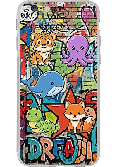 Apple Uyumlu iPhone 6s İle Grafiti Mini Tasarımlı Şeffaf Silikon Kılıf Şeffaf