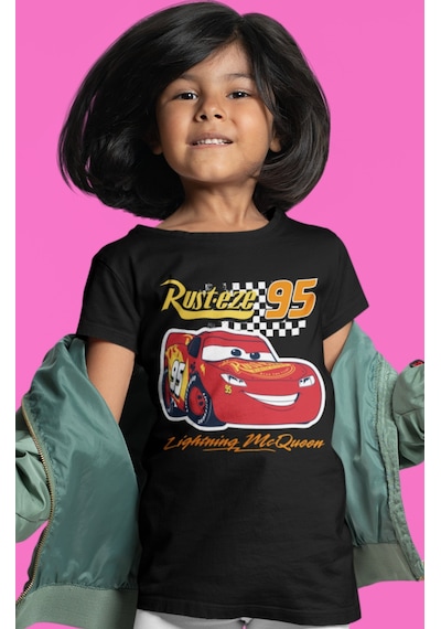 Sevbano Lightning Mcqueen Şimşek Arabalar Baskılı Unisex Çizgi Film Çocuk Siyah