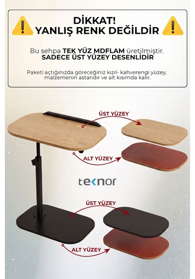 Teknor Ayarlanabilir Laptop Sehpası Mdf Tablalı Ayaklı Portatif Sehpa 30x40 Ebat Meşe