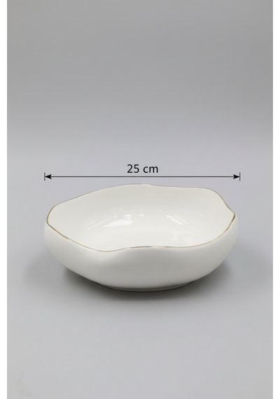 Şık 25 Cm Yaldızlı Salata Tabak 2 Kişilik Zahra Model Ev Ve Ofis İçin Dekoratif Beyaz