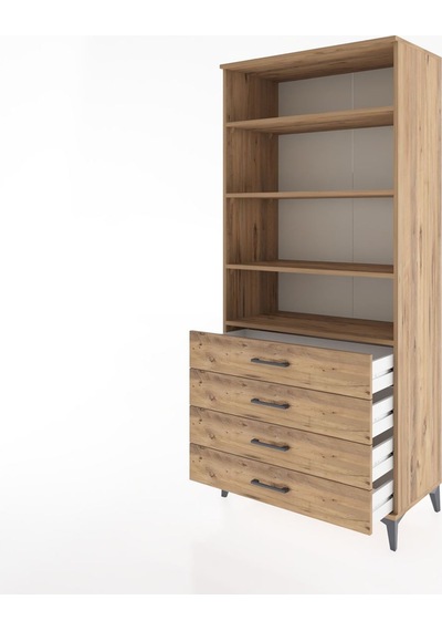 Hyperion Dolap 4 Raflı 4 Çekmeceli 88x44x195 Çam-çam Çam