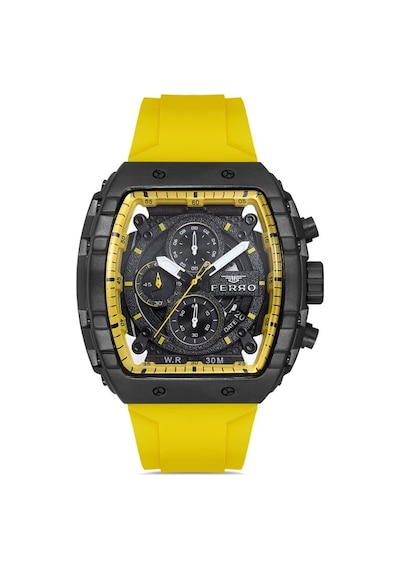 Ferro Fm11001d-y Quartz Sarı Silikon Kordon 43 Mm Erkek Kol Saati Siyah