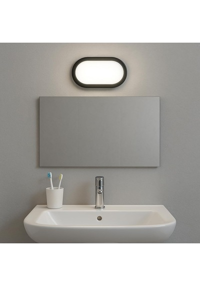 Aydos 20w Ip65 Oval Siyah Led Tavan Ve Duvar Lambası 6500k Beyaz Işık Su Geçirmez Banyo Bahçe Aydınlatma Armatürü 2000 Lümen 270x147x78mm 220v