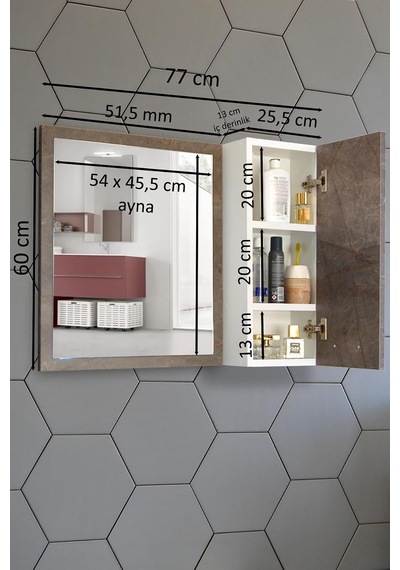 Aynalı Banyo Dolabı 80 Cm Üst Modül Gordion Çok Renkli