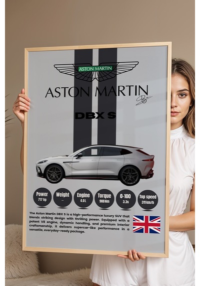 Aston Martin Dbx S Lüks Araba Tablosu - Teknik Özellikli Otomobil Posteri - Çerçeveli Duvar Dekoru Kayın