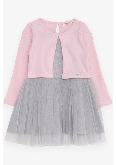Breeze Kız Çocuk Uzun Kollu Elbise Tüllü 3-8 Yaş, Pembe