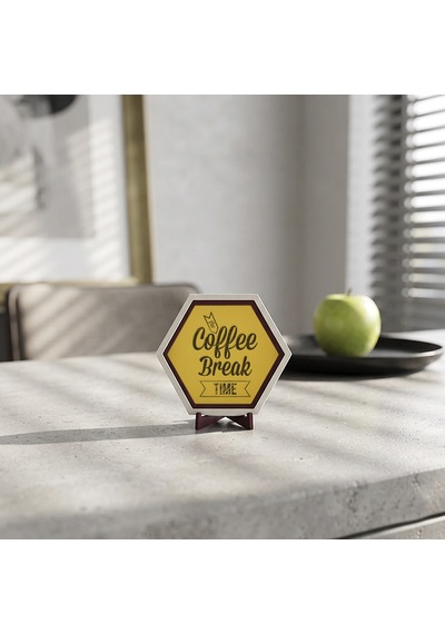 Kahve Molası Sevenlere Özel Coffee Break Time Masaüstü Süsü, Evinizde Veya Ofisinizde Modern Ve Şık Bir Görünüm Sunar 10x10 Cm, Sarı