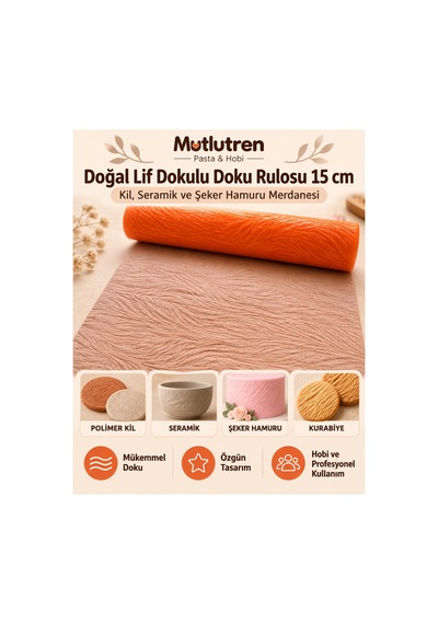 Doğal Lif Dokulu Doku Rulosu 15 Cm Kil, Seramik Ve Şeker Hamuru Merdanesi Çok Renkli