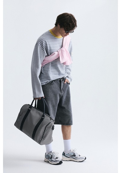Vamos Kontrast Yaka Çizgili Sweatshirt Ekru-gri