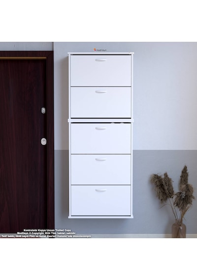 Modilayn Varbi Umay' 2 Li Asma Kapı Önü 72x181x25, 5 Cm Lik 5 Düşer Kapak 10 Göz Bölme Ayakkabılık Beyaz