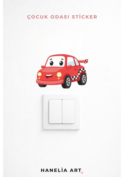 Priz Üstü Kırmızı Araba Sticker Parlak Duvar Sticker Çocuk Odası Dekoru Çok Renkli