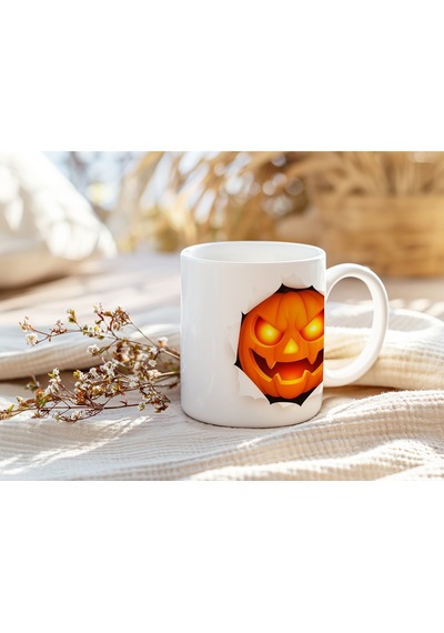 3d Görünümlü Balkabağı Kupa Bardak Halloween Temalı Bal Kabak Tasarım Bardak - Kabartmasız Beyaz