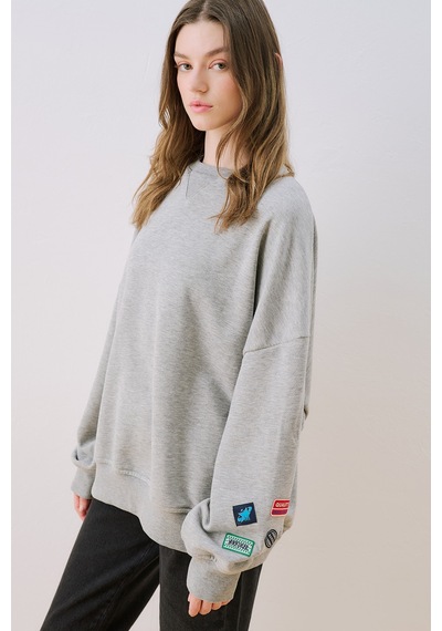 Manuka Oversıze Etiketli Sweatshırt Gri Melanj Ss26swt00003-743
