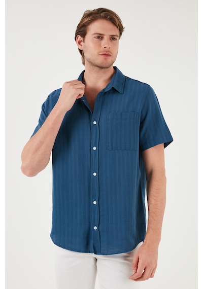 Buratti Pamuklu Regular Fit Tek Cepli Kısa Kol Erkek Gömlek Cf25S128230 Indigo