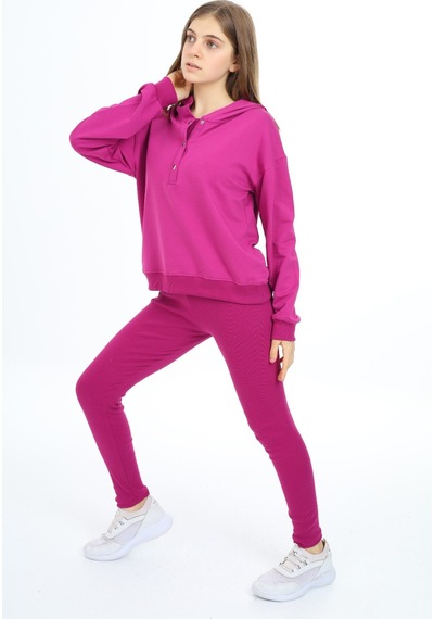 Toontoy Kids Toontoy Kız Çocuk 2'li Takım Baskılı Kapüşonlu Düşük Omuz Çıtçıtlı Sweatshirt & Basic Düz Tayt Mürdüm Toontoy Kids Toontoy Kız Çocuk 2'li Takım Baskılı Kapüşonlu Düşük Omuz Çıtçıtlı Sweatshirt & Basic Düz Tayt Mürdüm