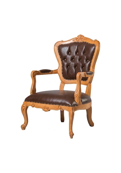 Royal Klasik Ahşap İşlemeli Berjer Natural