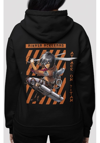 Sevbano Mikasa Ackerman Attack On Titan Anime Sırt Baskılı Unisex Oversiz Siyah