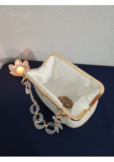 Fikriharika Design Sunshine, Gold Burslu, Akrilik Saplı ,zincir Askılı, Şeffaf El Çantası
