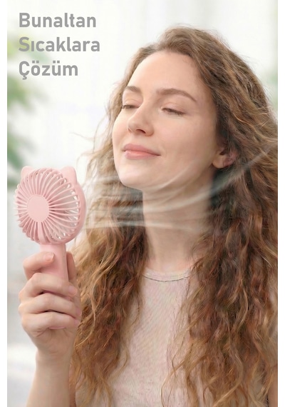 Buhar Üflemeli 3 Modlu Şarjlı El Fanı Seyahat Masaüstü Vantilatör Taşınabilir Mini Fan Pembe F830