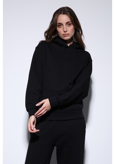 Antioch Kapüşonlu Basic Kadın Sweatshirt Siyah