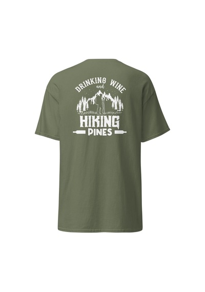 Wildstyle Drinking Wine And Hiking Pines Doğa Yürüyüşü Baskılı Unisex Pamuklu Tişört Haki