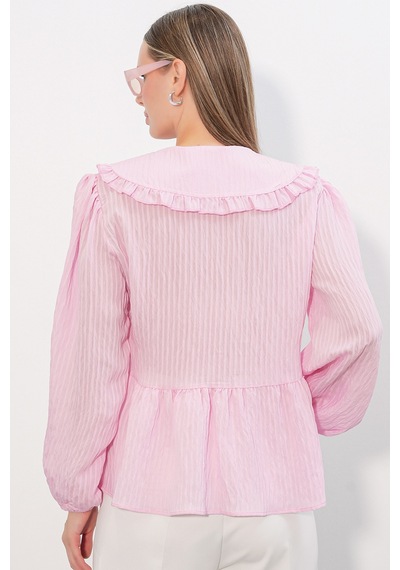 Bigdart Kadın Bebe Yaka Gömlek Bluz 993 - Pembe