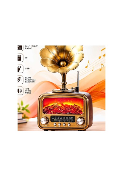 Vintage Retro Bluetooth Hoparlör Gramofon Tasarımlı Am Fm Sw Radyo Usb Tf Kartlı Rt-422 Evimdeyokyok
