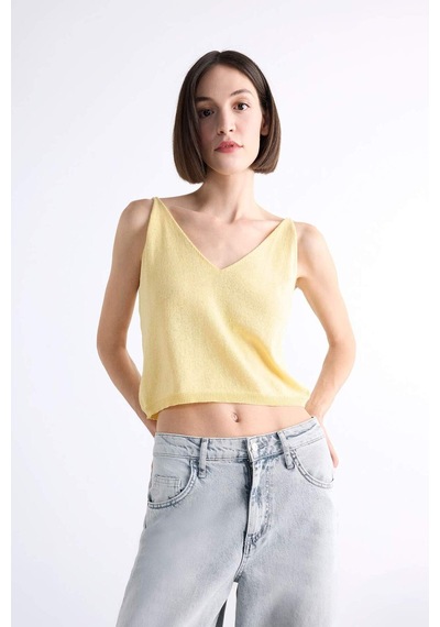 Defacto V Yaka Crop Askılı Bluz F7499ax25smyl501 SARI
