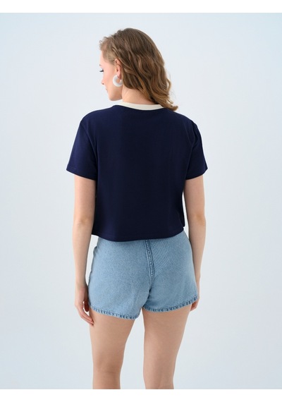 Regular Long Crop Kadın Tshirt K.kol Lacivert