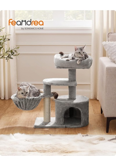 Ayrex Küçük Kedi Ağacı Tırmalama Direği Çok Katlı 68 Cm, Açık Gri