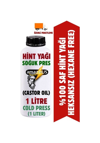 Amazeus %100 Saf Katkısız Hint Yağı 1 Litre Castor Oil Hexan Free Heksansız Soğuk Pres Kalite 1 L