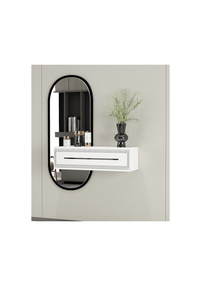 Glow 70cm Duvara Monte Kapaklı Raflı Modern Dresuar Beyaz-gümüş Beyaz-gümüş