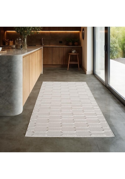 Modern Krem Renkli Etnik Desenli Bohem Salon Mutfak Mekan Teras Balkon Oda Ve Çocuk Halısı Oymalı Halı Krem - Krem
