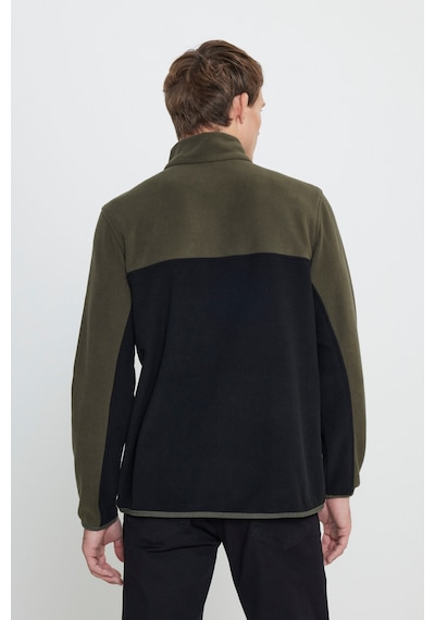 AC&Co / Altınyıldız Classics Erkek Hakı-sıyah Standart Fit Dik Yaka İçi Polarlı Çift Renk Polar Sweatshirt Haki - Siyah