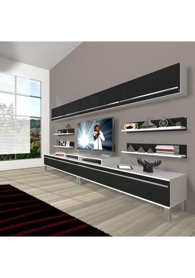 Decoraktiv Ekoflex 360y Mdf Krom Ayaklı Tv Ünitesi Tv Sehpası Beyaz - Siyah