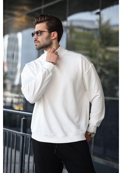 Madmext Ekru Yarım Balıkçı Yaka Erkek Basic Sweatshirt E7158 Ekru