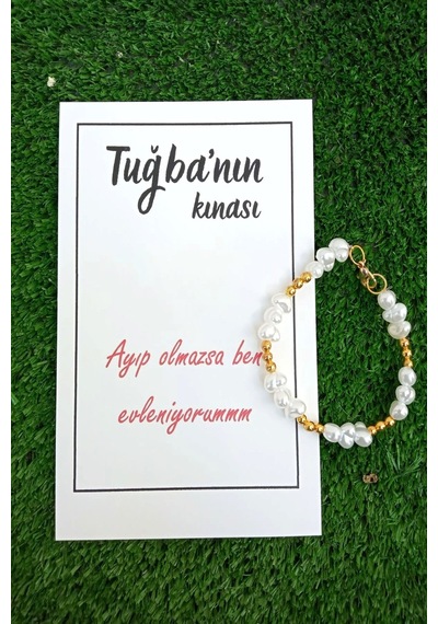 20 Adet Gold & İnci Boncuklu Bileklik - Kına Hediyesi - Nikah Krem