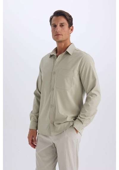 DeFacto Regular Fit Polo Yaka Basic Düz Gofre Uzun Kollu Gömlek D8713AX25SPKH492