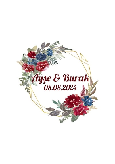 Kozalak Ve Çilekli Dikdörtgen Etiket Kına Nişan Düğün 3x3 Cm Özel Etiket / 50 Adet Sticker Beyaz