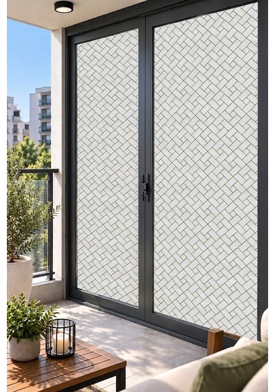 Deconitte Geometrik Desenli Statik Cam Filmi Buzlu Yapışkansız Mahremiyet Ve Dekoratif Cam Folyosu 60x100cm