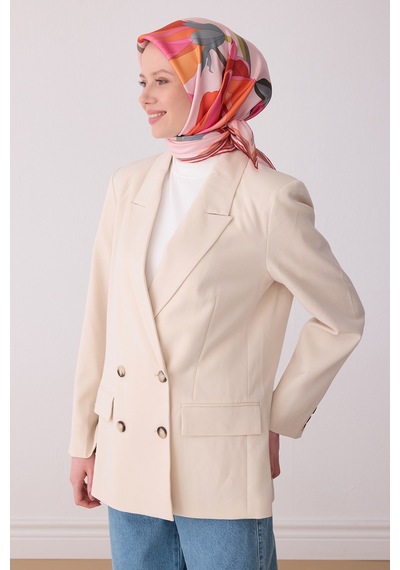 Çiçek Desen İpek Twill Eşarp - 2026 İlkbahar-yaz T 4303 Pembe