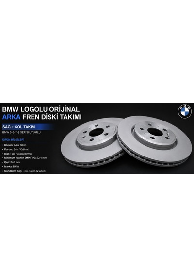 Bmw Logolu Arka Fren Diski Takımı G30 G11 G12 G15 34216896672 34216896673