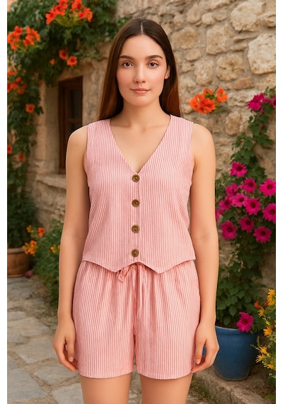Hırsch Su Yolu Yelek Short Takım Pembe