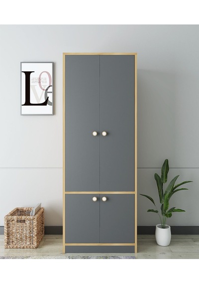 Floradesign Niva Çok Amaçlı Dolap / Kapaklı Ve 7 Raflı Dolap /meşe - Beyaz