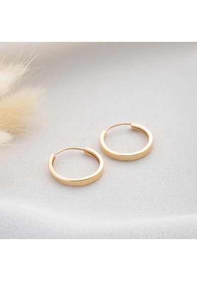 Bayar Gold 14 Ayar Altın Düz Halka Gizli Kilit Küpe 1.9 Cm Sarı Altın