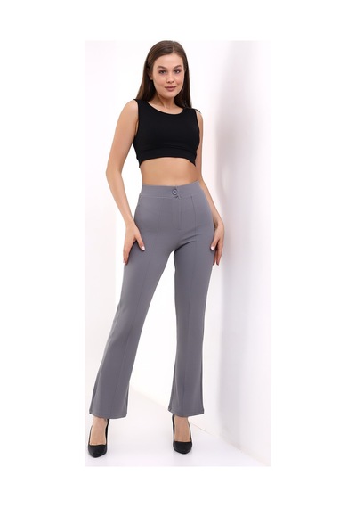 Winmoda34 Kadın Ultra Yüksek Bel Önü Dikişli Palazzo Pantolon Füme