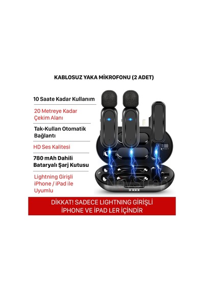 Novstrap Kablosuz Yaka Mikrofonu Lightning Girişli İphone İle Uyumlu Dahili Bataryalı Şarj Kutusu