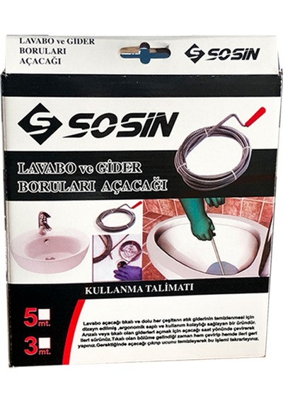 Profesyonel Banyo Lavabo Deliği Gider Boru Açıcı Susta- 3 Metre