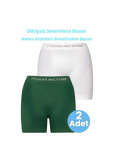 Uniquetrenders Erkek Dikişsiz/seamless Nefes Alabilen Boxer 2'li Set Beyaz - Yeşil